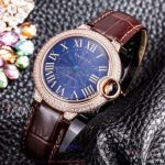 V6 Factory Ballon Bleu De Cartier Blue Dial Rose Gold Diamond Case Automatic Couple Watch 